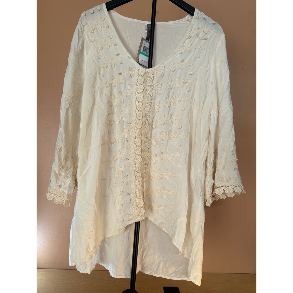 XCVI Womens White Embroidered Crochet Lace Tunic Top V-Neck High-Low 11470 L NEW